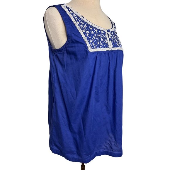 Style & Company Jeans Baby Doll Tank 12 Royal Blue Cotton Beaded Cotton - Picture 13 of 15